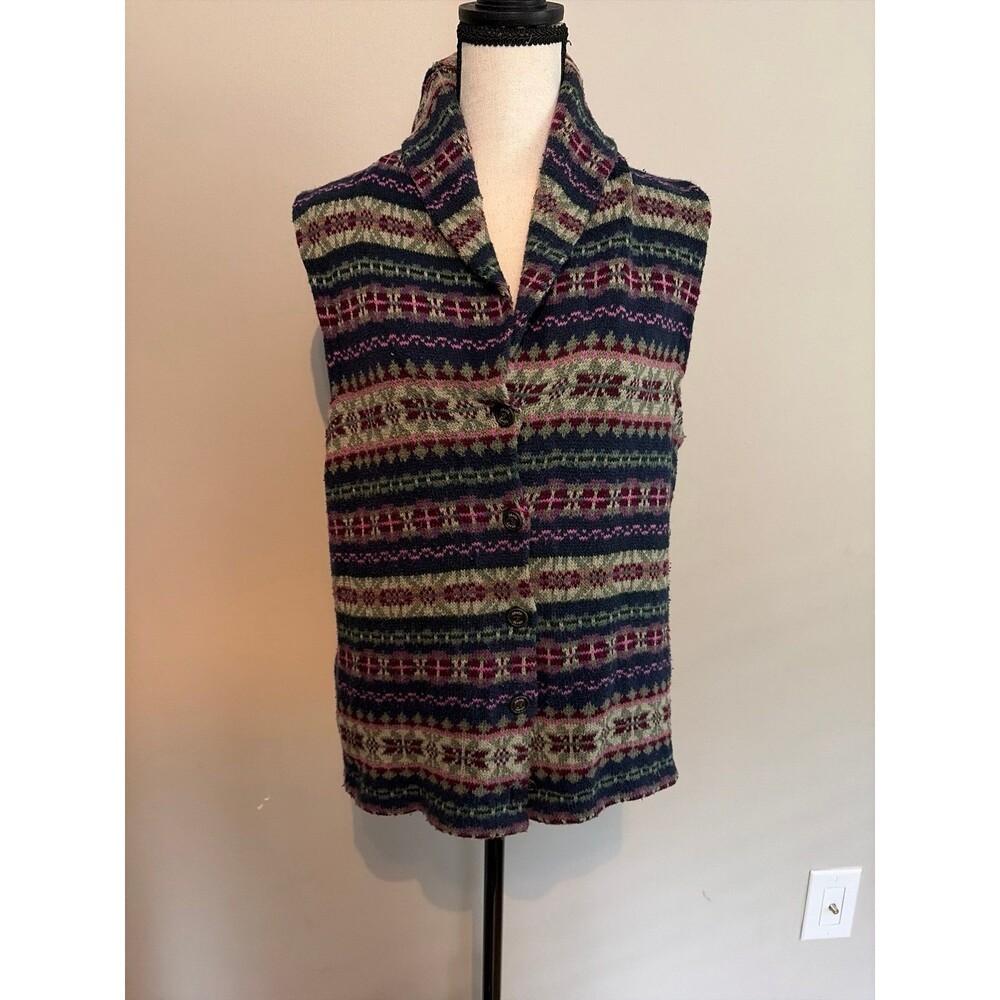 Vintage Chaps Fair Isle button-front sweater vest with a shawl collar in dark